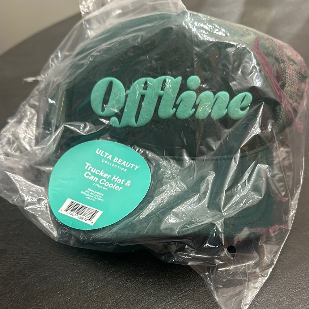 Ulta Beauty Green Trucker Hat and Can Cooler Set